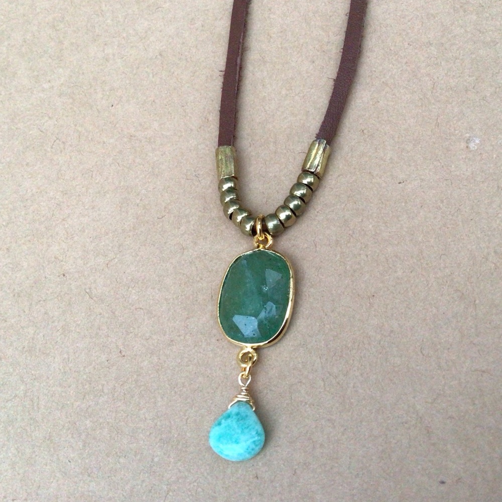 New leather cord jade amazonite sundance charm necklace